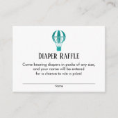 ティール（緑がかった色）ホットエアバルーンおむつラッフルチケットカード エンクロージャーカード (正面)