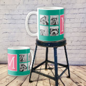 ティール（緑がかった色）&ホットピンクインスタグラム8フォトコラージモノグラム コーヒーマグカップ