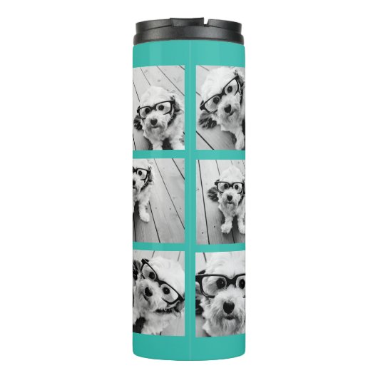 ティール（緑がかった色）&ホットピンクインスタグラム8フォトコラージモノグラム タンブラー (裏面)