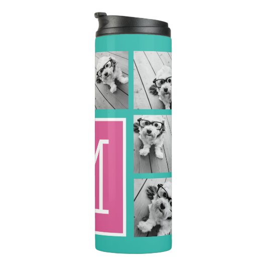 ティール（緑がかった色）&ホットピンクインスタグラム8フォトコラージモノグラム タンブラー (回転右)