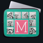 ティール（緑がかった色）&ホットピンクインスタグラム8フォトコラージモノグラム ラップトップスリーブ<br><div class="desc">ターコイズ鮮やかグリーンとマゼンタピンク背景 – このデザインには正方形または自撮り写真を使用できる。8枚の正方形の写真を使ってユニーク贈り物を作る。または保ヒバの子犬とトレンディーを作ることができる。変更をもし行うには、ツークリックルの写真を調整する必要がある。</div>