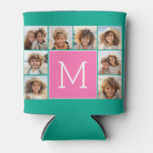 ティール(緑がかった色)&ホットピンクインスタグラム8フォトコラージモノグラム 缶クーラー (正面)