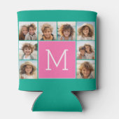 ティール(緑がかった色)&ホットピンクインスタグラム8フォトコラージモノグラム 缶クーラー (裏面)