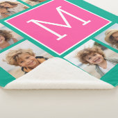 ティール（緑がかった色）&ホットピンクスクウェア8フォトコラージモノグラム シェルパブランケット (3/4)