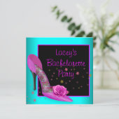 ティール（緑がかった色）ホットピンクハイヒールコルセットバチェロレッテ 招待状 (スタンド正面)