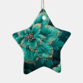 ティール（緑がかった色）ホリデーポインセティアクリスマスオーナメント セラミックオーナメント (右)