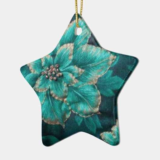 ティール（緑がかった色）ホリデーポインセティアクリスマスオーナメント セラミックオーナメント (左)