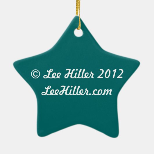 ティール（緑がかった色）ホリデーポインセティアクリスマスオーナメント セラミックオーナメント (裏面)