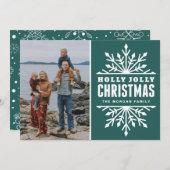 ティール（緑がかった色）ホリーすてきクリスマス |ホリデーフォトカード シーズンカード (正面/裏面)