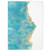 ティール(緑がかった色)&ホワイトアガテマーブル抽象芸術名モノグラム クリップボード (裏面)