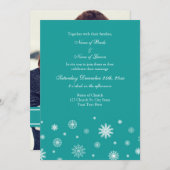ティール(緑がかった色)ホワイトウィンターウェディングフォト招待状カード 招待状 (正面/裏面)