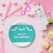 ティール（緑がかった色）ホワイトウォーター色こうもりハロウィーン ペーパープレート (パーティー)