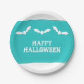 ティール（緑がかった色）ホワイトウォーター色こうもりハロウィーン ペーパープレート (正面)