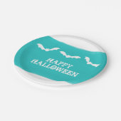 ティール（緑がかった色）ホワイトウォーター色こうもりハロウィーン ペーパープレート (アングル)