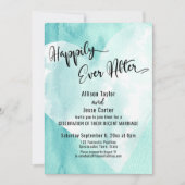 ティール（緑がかった色）ホワイトウォーター色ハートの後に幸せに 招待状 (正面)
