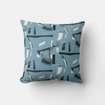 ティール（緑がかった色）ホワイトオンライトブルー図形ラインアートプリント