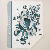 ティール(緑がかった色)ホワイトガールズスポーツスターバスケットボールパンアウト シェルパブランケット (正面)