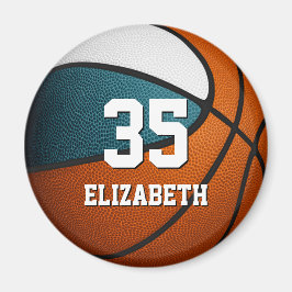 ティール（緑がかった色）ホワイトキッズバスケットボールスポーツチームカラー マグネット