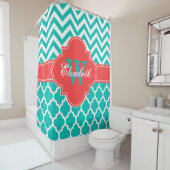 ティール(緑がかった色)ホワイトコーラルレッドモロッコ#5シェブロン1IQRN シャワーカーテン (インサイチュ)