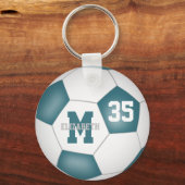 ティール（緑がかった色）ホワイトサッカーチームカラーバッグラベル キーホルダー (正面)
