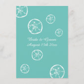 ティール(緑がかった色)&ホワイトサンドドルシェルビーチ結婚式メニュー メニュー (裏面)