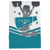 ティール（緑がかった色）ホワイトシルバースターズ応援応援リーディングパーティー ミディアムペーパーバッグ (正面)