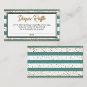 ティール(緑がかった色)&ホワイトストライプ紙吹雪、おむつラッフルカード エンクロージャーカード (正面/裏面)