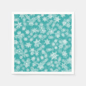 ティール（緑がかった色）&ホワイトスノーフレークスウィンターワンダーランドホリデー スタンダードカクテルナプキン (正面)