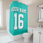 ティール（緑がかった色）ホワイトスポーツジャージーチームジャージー シャワーカーテン (インサイチュ)