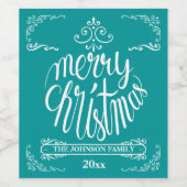 ティール（緑がかった色）&ホワイトタイポグラフィホリデイ ワインラベル (シングルラベル)