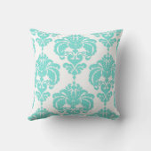 ティール（緑がかった色）&ホワイトダマスクシックモダンパタエレガントーン クッション (裏面)