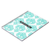 ティール(緑がかった色)&ホワイトダマスクシックモダンパタエレガントーン ノートブック (左側)