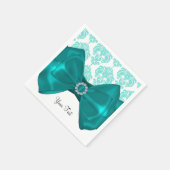 ティール（緑がかった色）&ホワイトダマスクボーきらきら光るグラムスウィート16パーティー スタンダードカクテルナプキン (角)