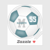 ティール（緑がかった色）ホワイトチームの色の女の子の男の子サッカー シール (シート)