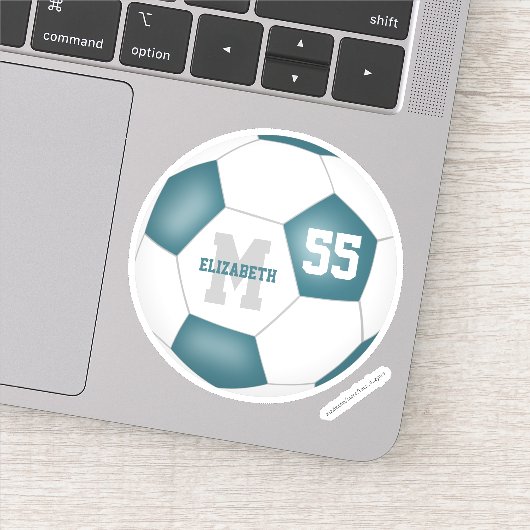 ティール（緑がかった色）ホワイトチームの色の女の子の男の子サッカー シール (詳細)