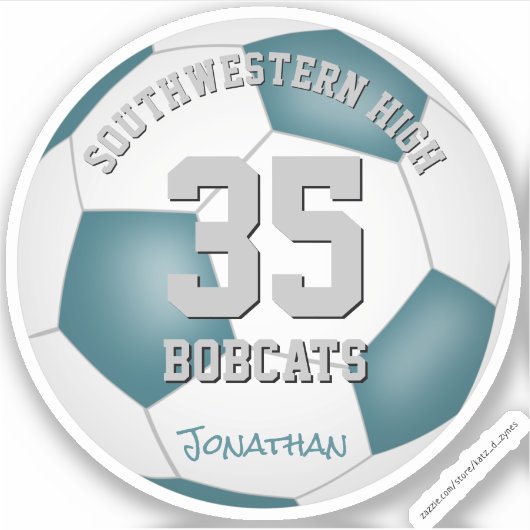 ティール（緑がかった色）ホワイトチームカラーキッズサッカーパーティーの好意 シール (正面)