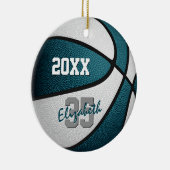 ティール（緑がかった色）ホワイトチームカラーズガールズバスケットボールガールズボーイズ セラミックオーナメント (右)