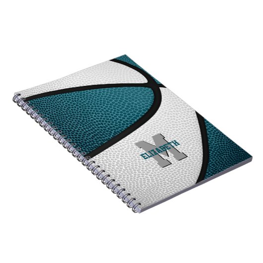 ティール(緑がかった色)ホワイトチームカラーズガールズバスケットボールガールズボーイズ ノートブック (右側)