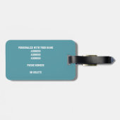 ティール（緑がかった色）ホワイトチームカラーバレーモノグラムのバッグ ラゲッジタグ (裏面横)