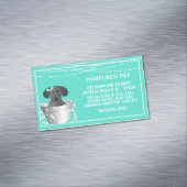 ティール（緑がかった色）ホワイトドッグインタブペットトリマー マグネット名刺 (インサイチュ)