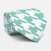 ティール(緑がかった色)&ホワイトネク千鳥格子のタイ ネクタイ (ロール)