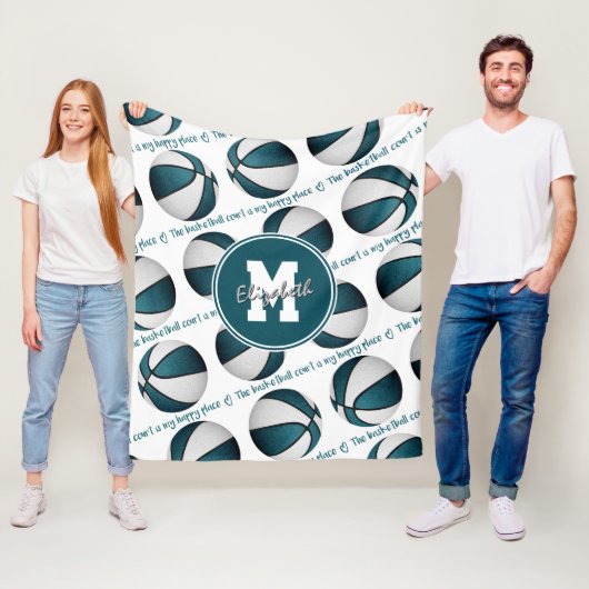 ティール（緑がかった色）ホワイトバスケットボールのコートは私の幸せな場所である フリースブランケット (インサイチュ)