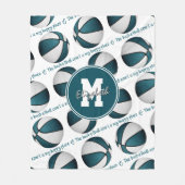 ティール（緑がかった色）ホワイトバスケットボールのコートは私の幸せな場所である フリースブランケット (正面)