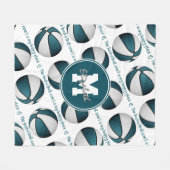 ティール（緑がかった色）ホワイトバスケットボールのコートは私の幸せな場所である フリースブランケット (正面(横))