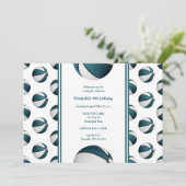 ティール(緑がかった色)ホワイトバスケットボールスポーツ誕生日チームパーティー 招待状 (スタンド正面)