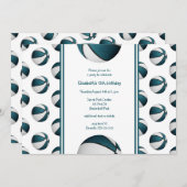 ティール(緑がかった色)ホワイトバスケットボールスポーツ誕生日チームパーティー 招待状 (正面/裏面)