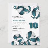 ティール(緑がかった色)ホワイトバスケットボール女の子スポーツ誕生日 招待状 (正面)