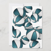 ティール(緑がかった色)ホワイトバスケットボール女の子スポーツ誕生日 招待状 (裏面)