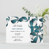 ティール(緑がかった色)ホワイトバスケット女の子の男の子の誕生日パーティー 招待状 (スタンド正面)