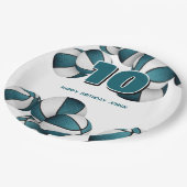 ティール（緑がかった色）ホワイトバスケット女の子の男の子スポーツパーティー ペーパープレート (アングル)